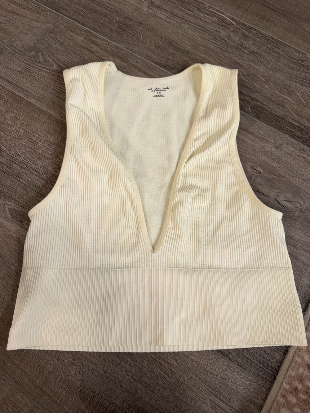 Urban Outfitters Ribbed Deep V Crop Top - Cream